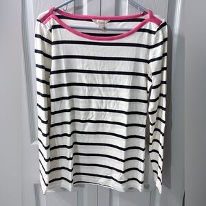 EUC Banana Republic Black and Cream Striped Top with Pink Trim women’s size M